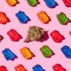 Colorful image of gummie bears and marijuana